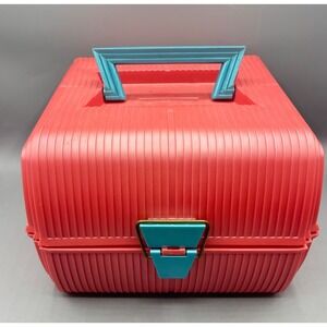 Vintage Sassaby Model 102 Makeup Organizer Box Pink Coral 90s Retro Vanity Case